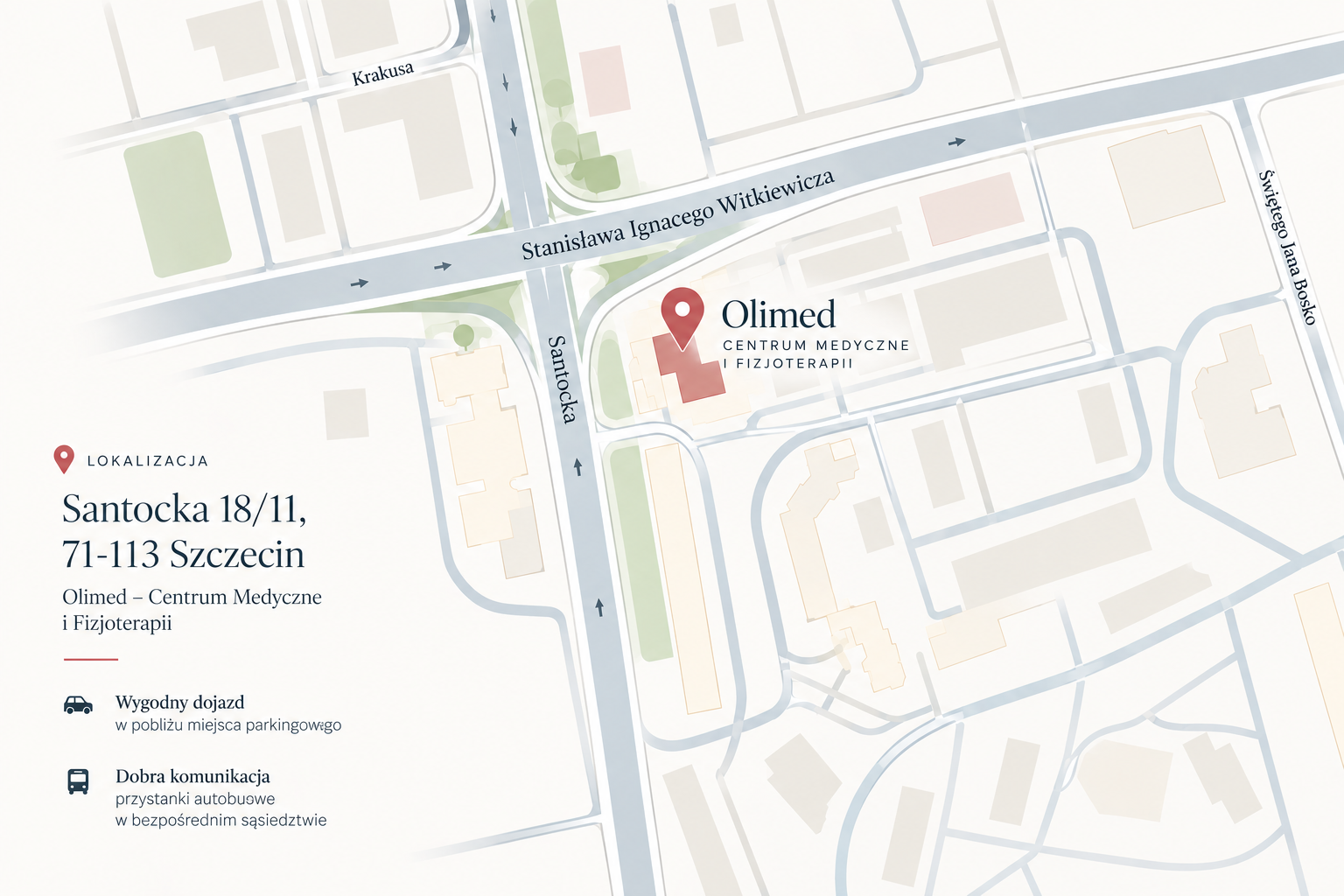 Mapa dojazdu do Olimed przy ul. Santockiej 18/11 w Szczecinie